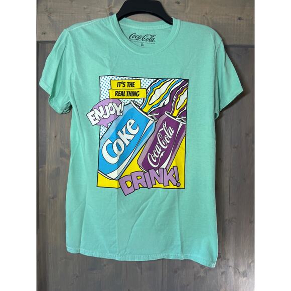 Coca-Cola It's The Real Thing Short Sleeve T-Shirt Mint Green Pop Culture Size S - Picture 1 of 6